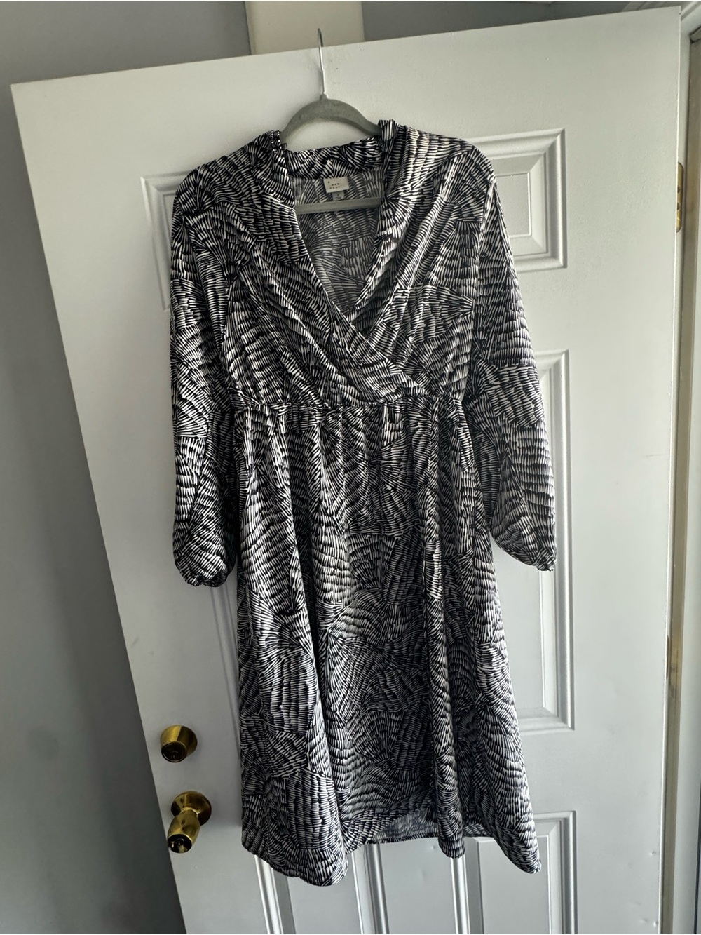 a new day Black & White Printed Long-Sleeve Wrap Dress